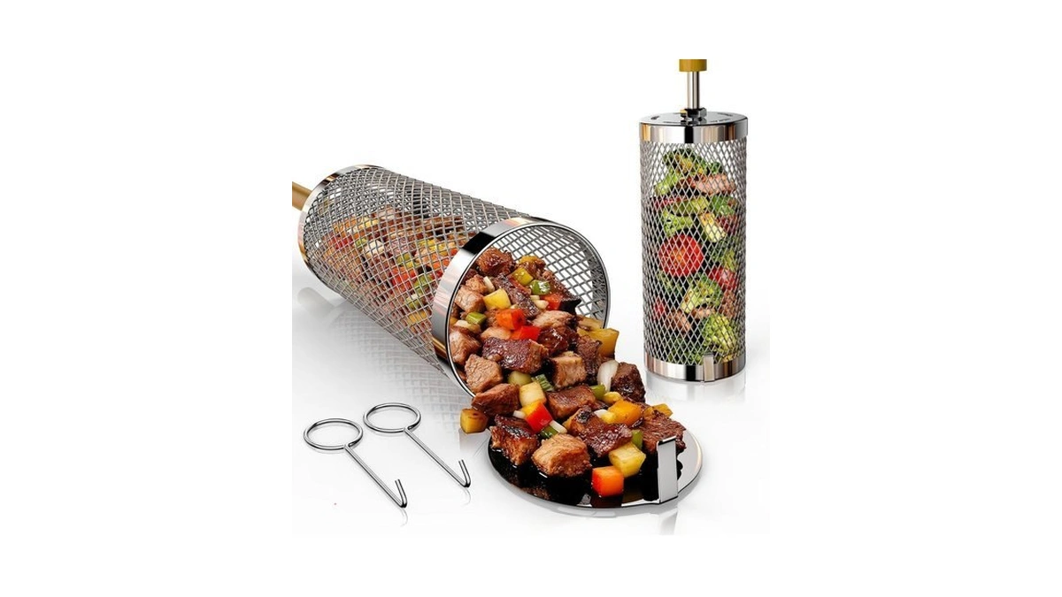 Basinel Rolling Grill Basket 2-pack 304 Stainless... - Coupon