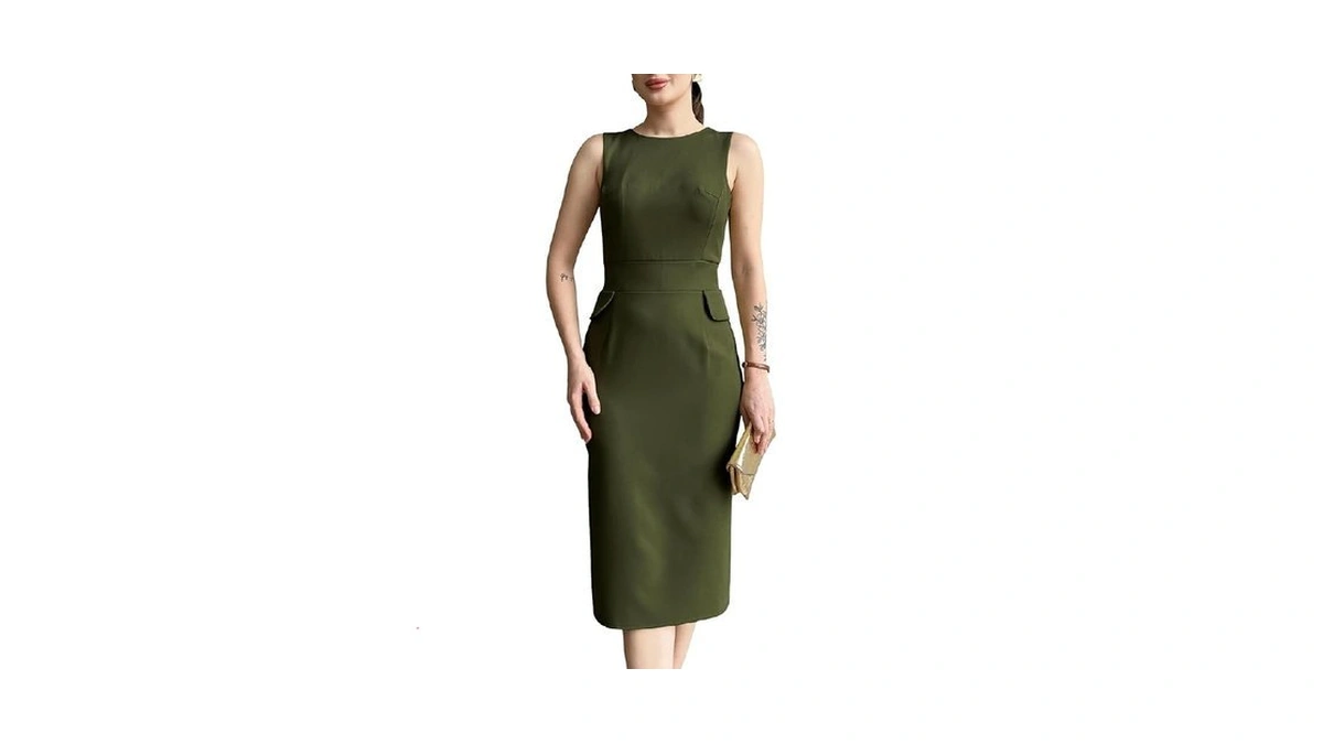 Women S Crew Neck Elegant Sleeveless Midi Bodycon... - Coupon