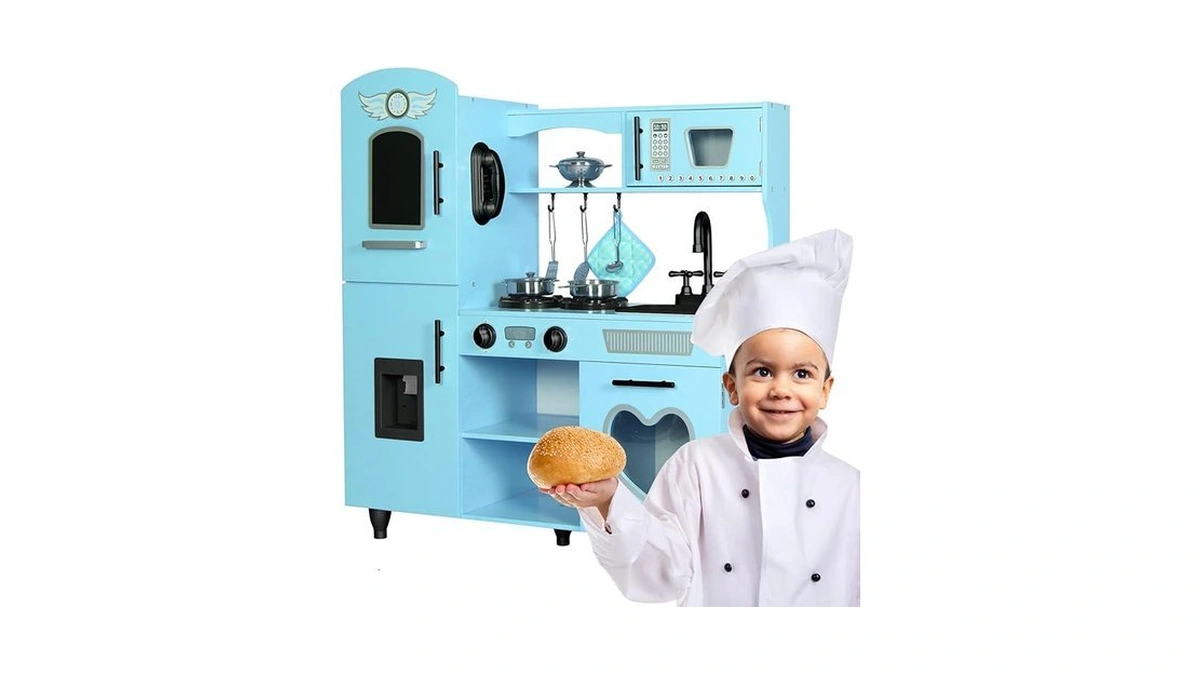 Taohfe Toy Kitchen Blue Kids Kitchen Playset For... - Coupon