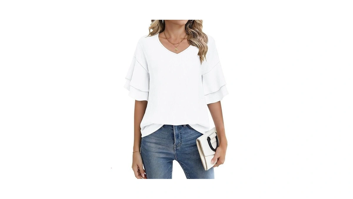 Auselily Women Blouses V Neck T-shirts Ruffle... - Coupon