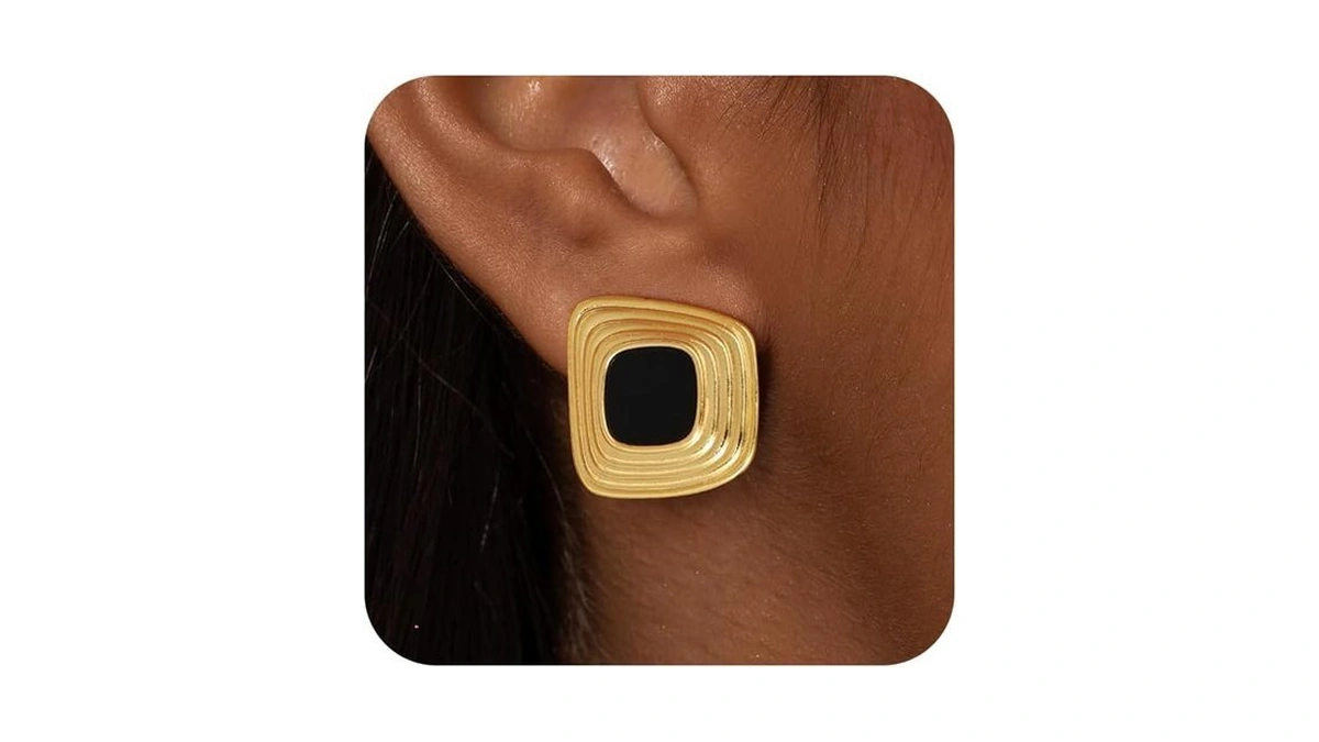 Freekiss Chunky Gold Square Stud Earrings For Women... - Coupon