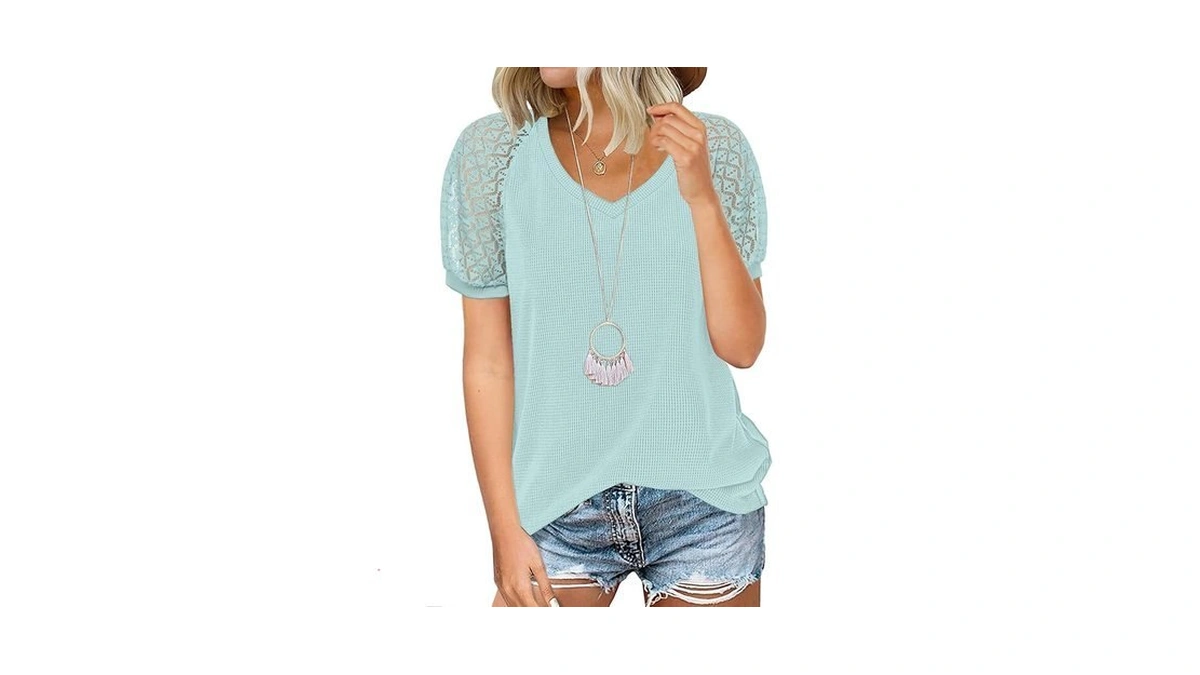 Miholl Women S Lace Short Sleeve V Neck Shirts... - Coupon