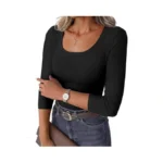 Gkbk Womens 3 4 Sleeve Scoop Neck Tops Ribbed Knit... - Coupon