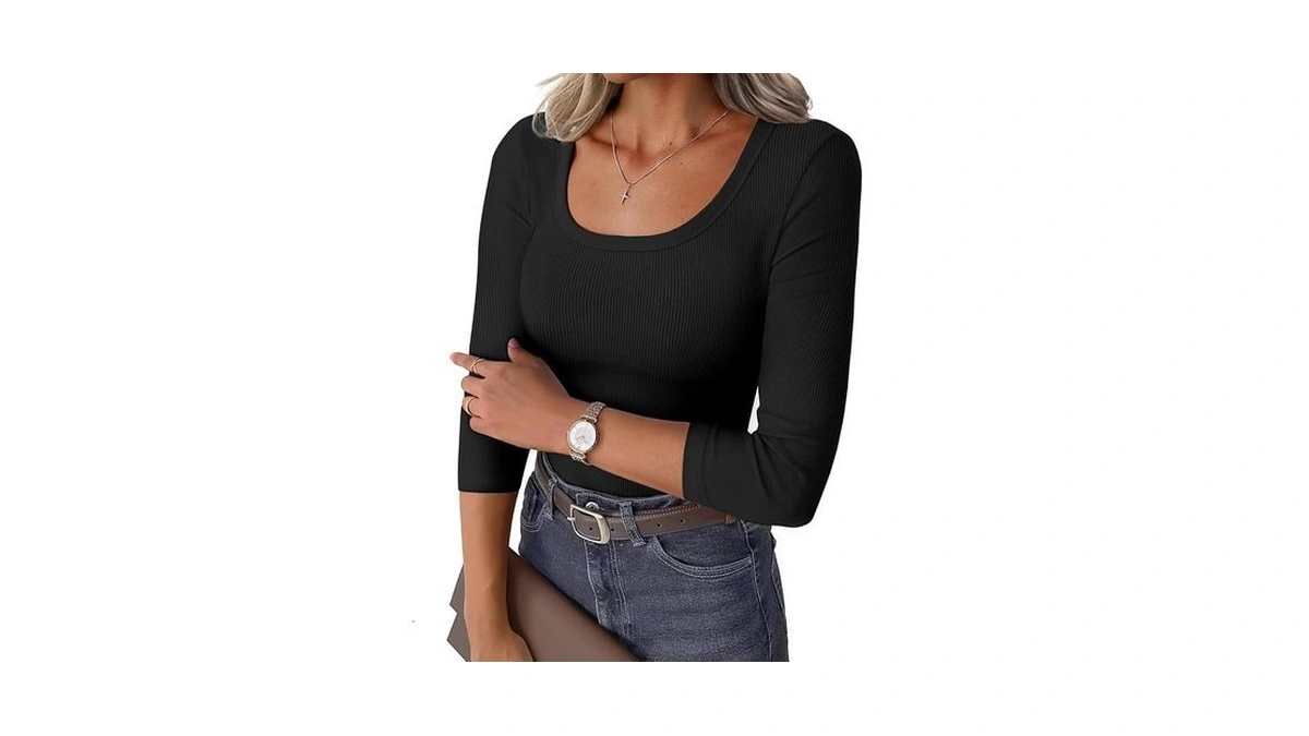 Gkbk Womens 3 4 Sleeve Scoop Neck Tops Ribbed Knit... - Coupon