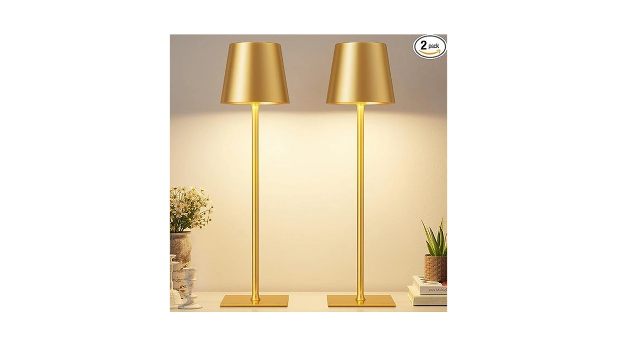 Gold Cordless Rechargeable Table Lamp 2 Pack... - Coupon