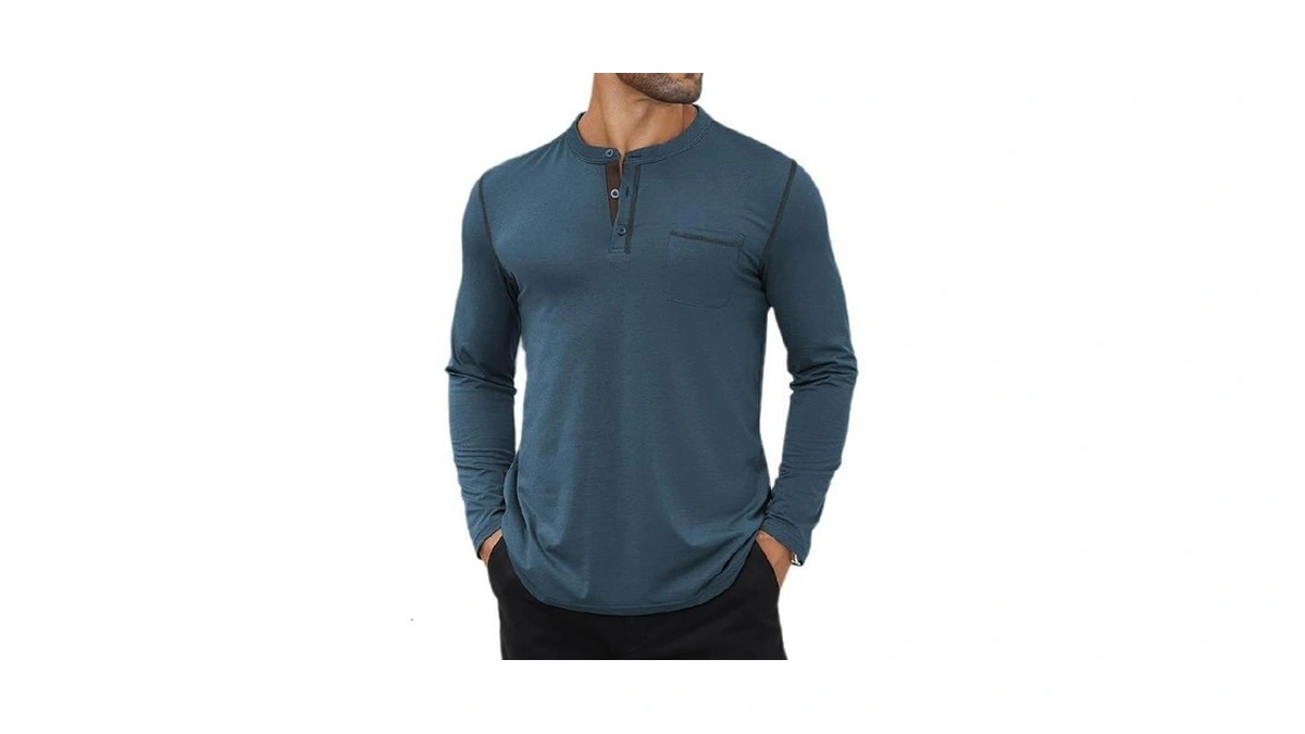 Hardaddy Men S Color Contrast Henley Shirt Long... - Coupon