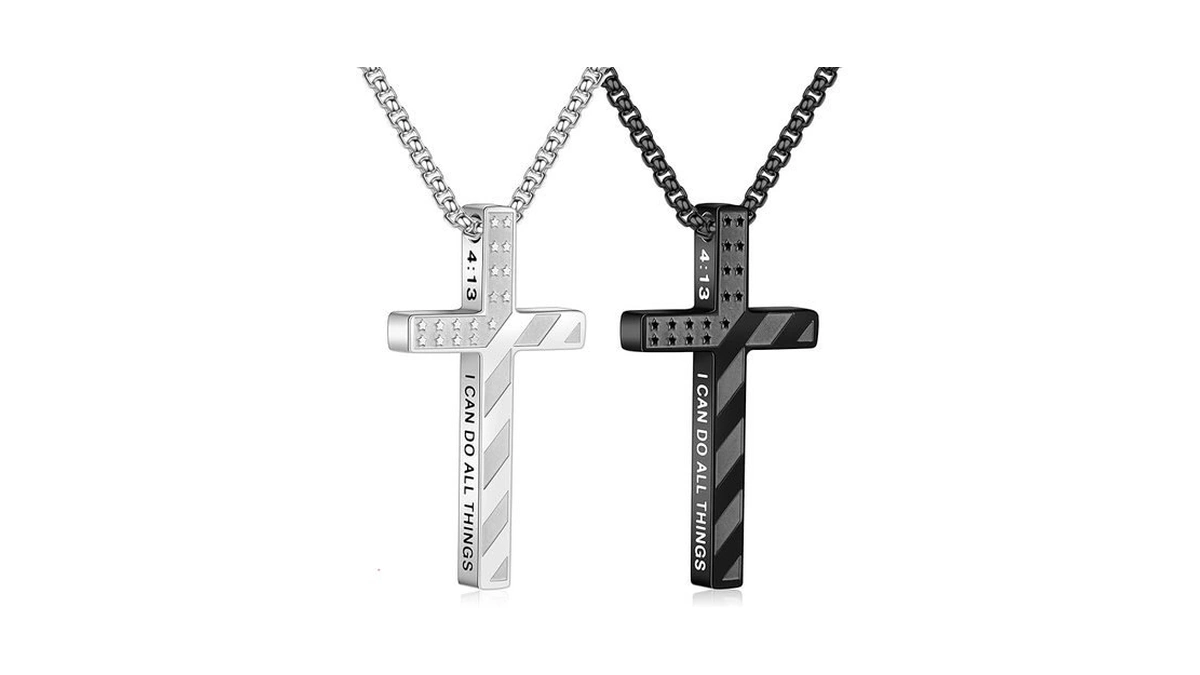 M Mooham Cross Necklace For Men Boys - Silver Black... - Coupon