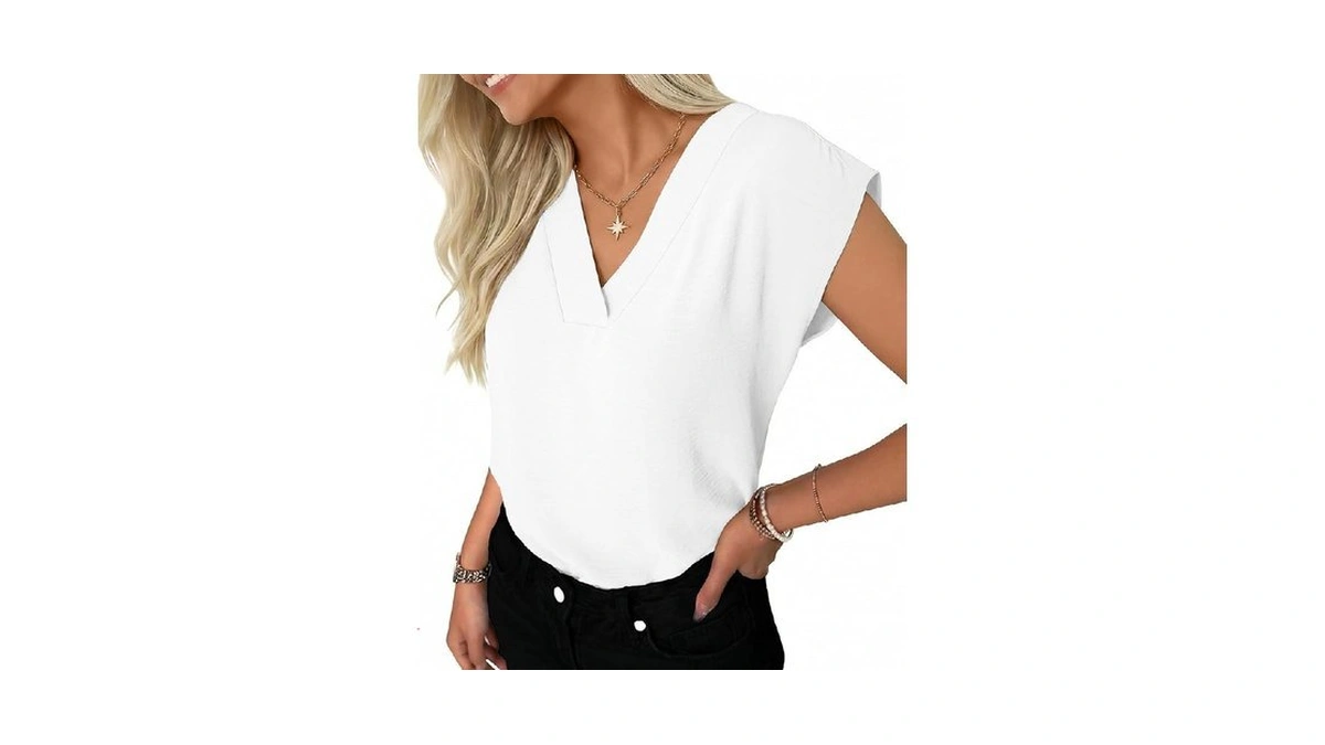 Gkbk Women Tops Cap Sleeve Textured Dressy Casual V... - Coupon
