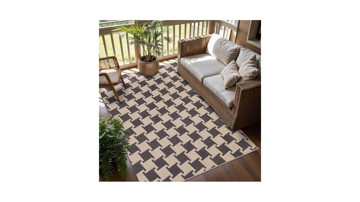 Modern Easy Jute 3x5 Patio Rug Black And Brown... - Coupon