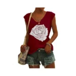 Fazortev Womens Cap Sleeve Blouses Rose Graphic... - Coupon