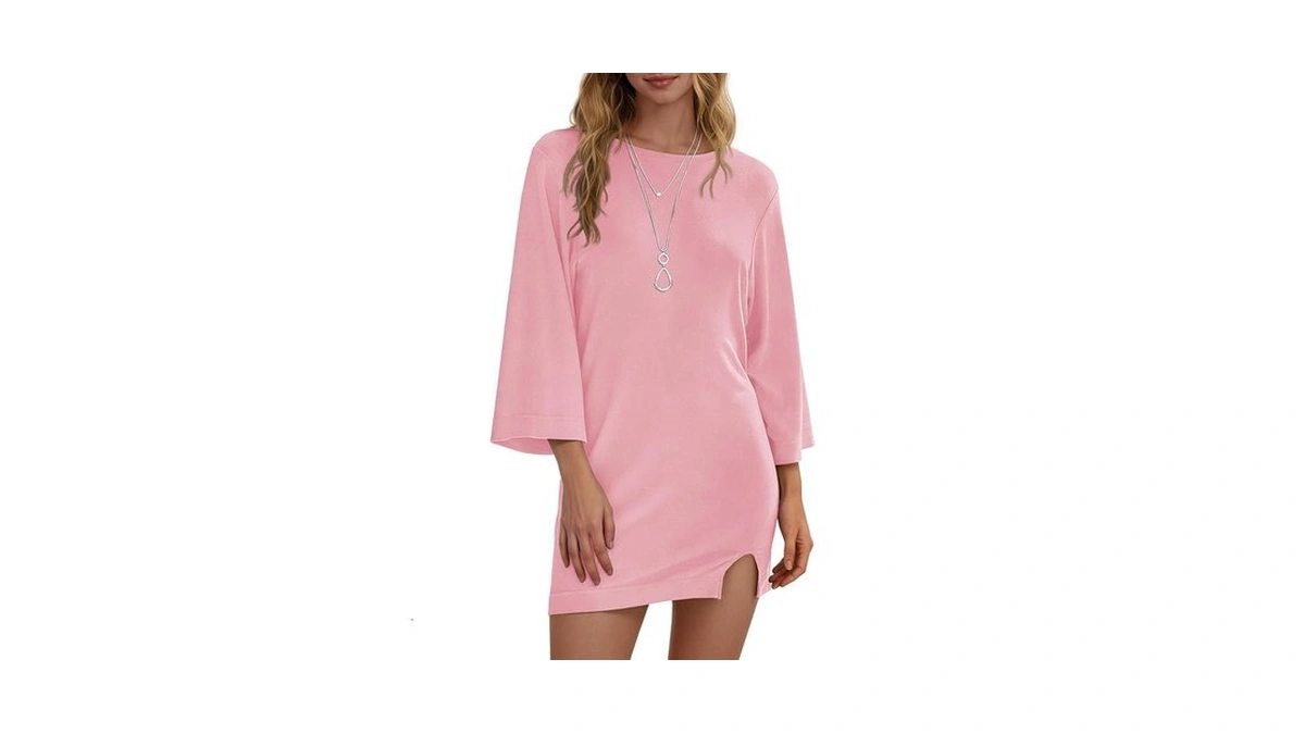 Wenrine Womens Summer T Shirt Dress Casual 3 4... - Coupon