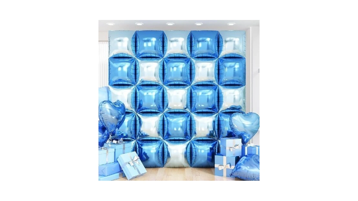 Blue Square Foil Balloon Wall 25pcs Double Sided... - Coupon