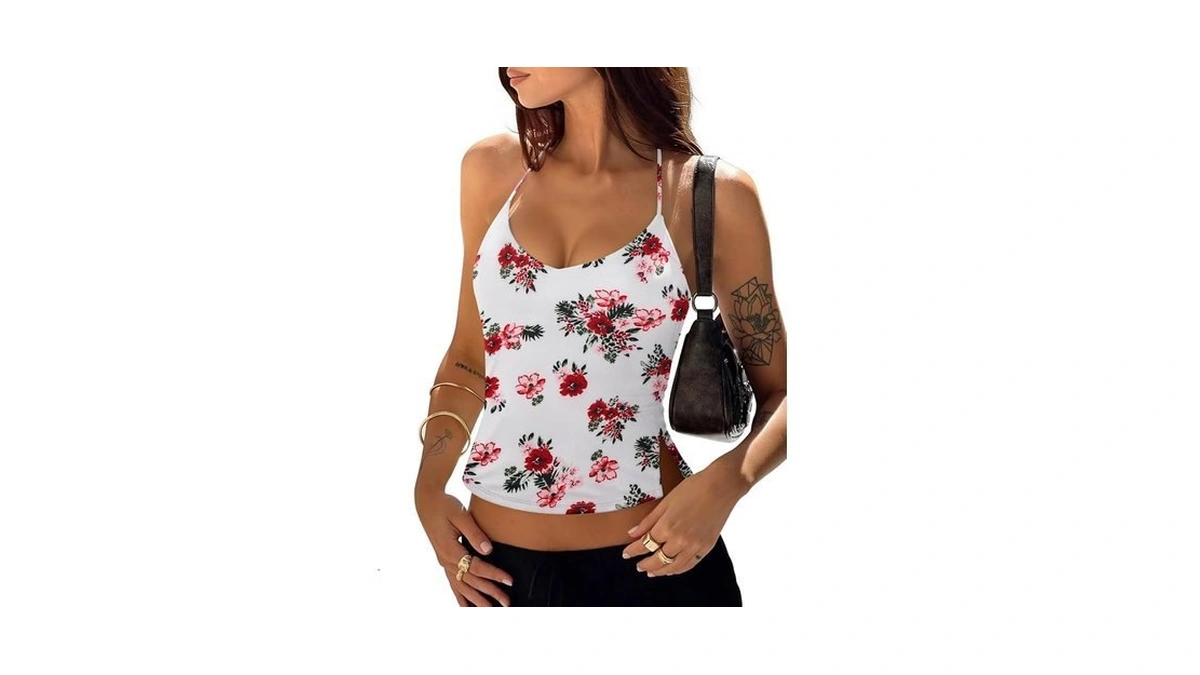 Pinkmstyle Womens Sexy Floral Tie Halter Tops... - Coupon