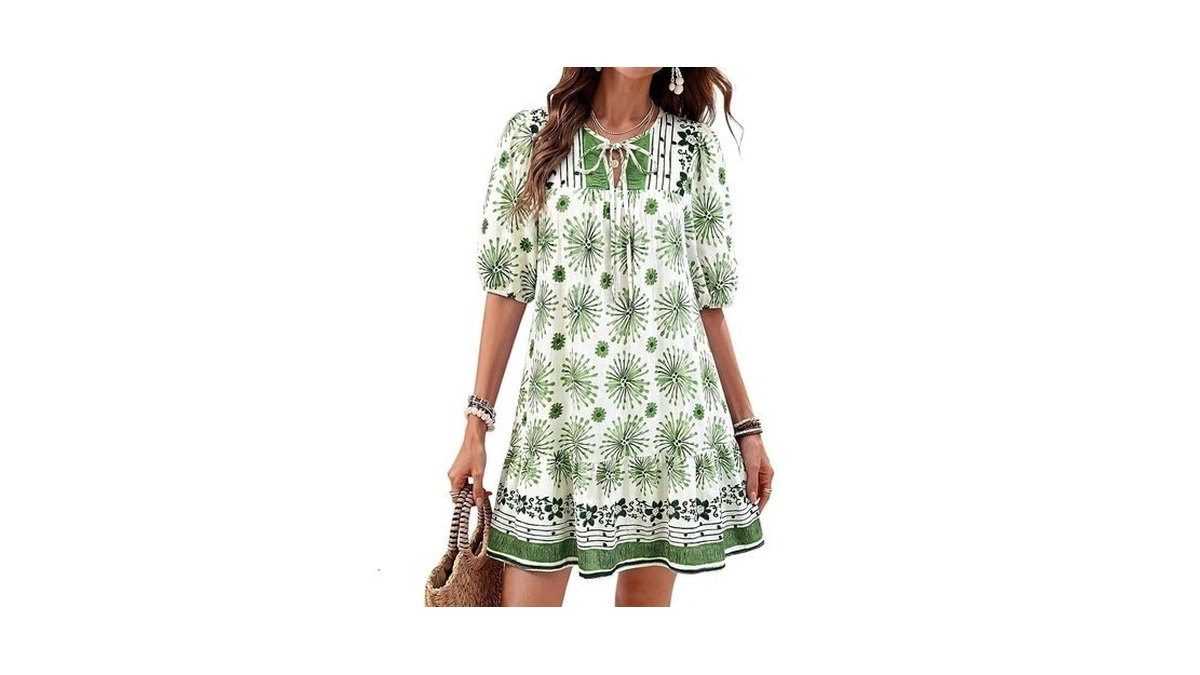 Okiwam Womens Summer Dresses 2026 Drawstring V Neck... - Coupon