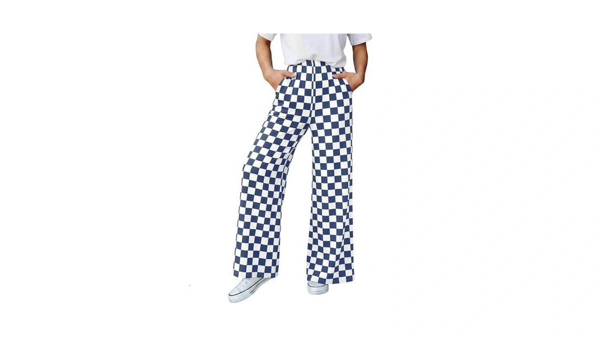 Btfbm Womens Checkered Palazzo Pants Wide Leg High... - Coupon