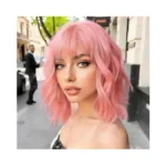 Sarensall Pink Wigs For Women Short Wavy Bob Wig... - Coupon