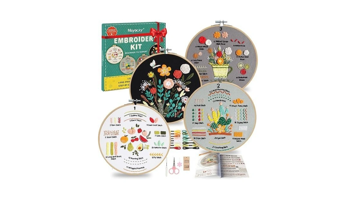 Meyocky Embroidery Kit For Beginners 4 Pack Starter... - Coupon