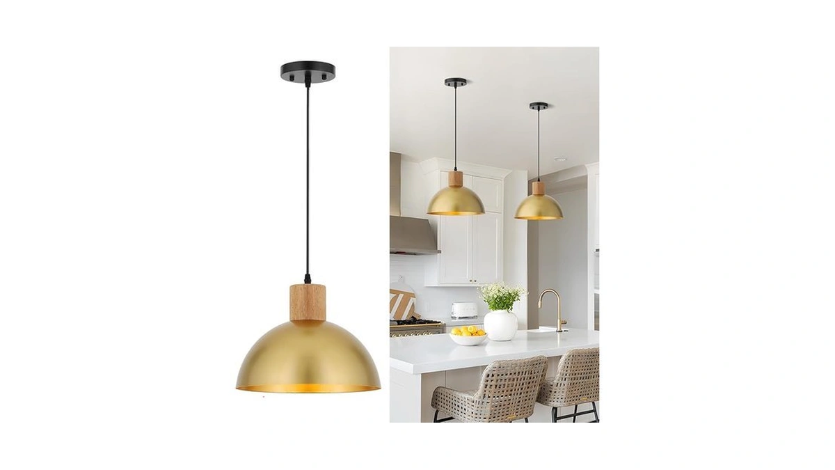 Qianzhan Gold Pendant Light 11 8 Wood Pendant... - Coupon