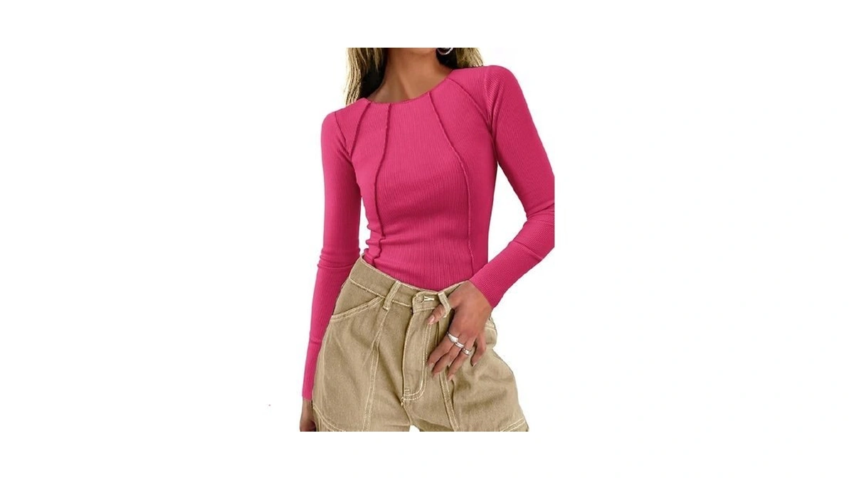 Kirundo Ribbed Long Sleeve Tops For Women Stretch... - Coupon
