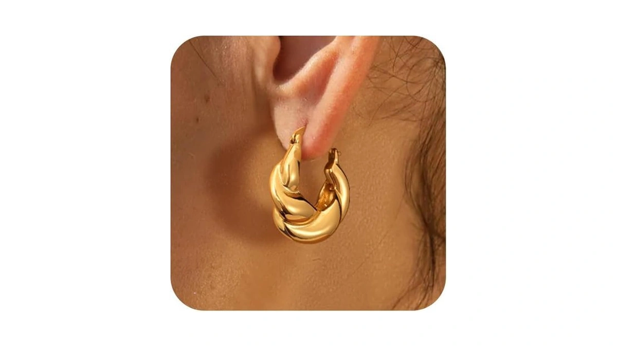 Poaiiu Gold Plated Hoop Earrings Chunky Gold... - Coupon