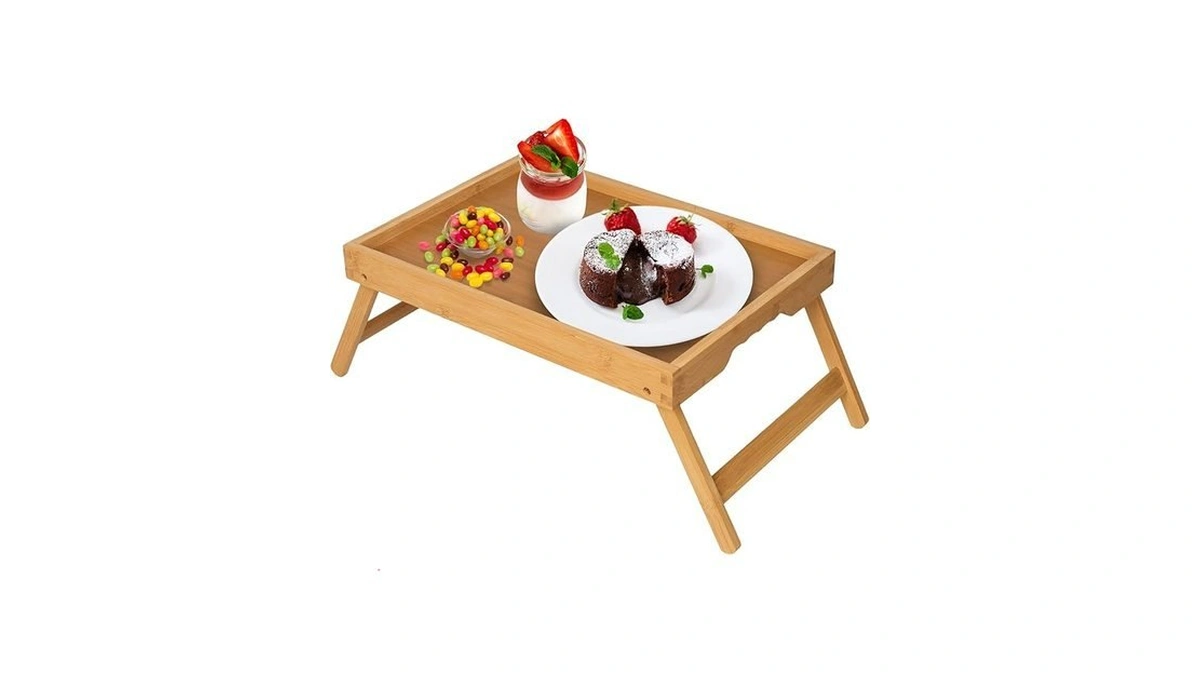 Artmeer Bed Tray Table With Folding Legs Bamboo... - Coupon