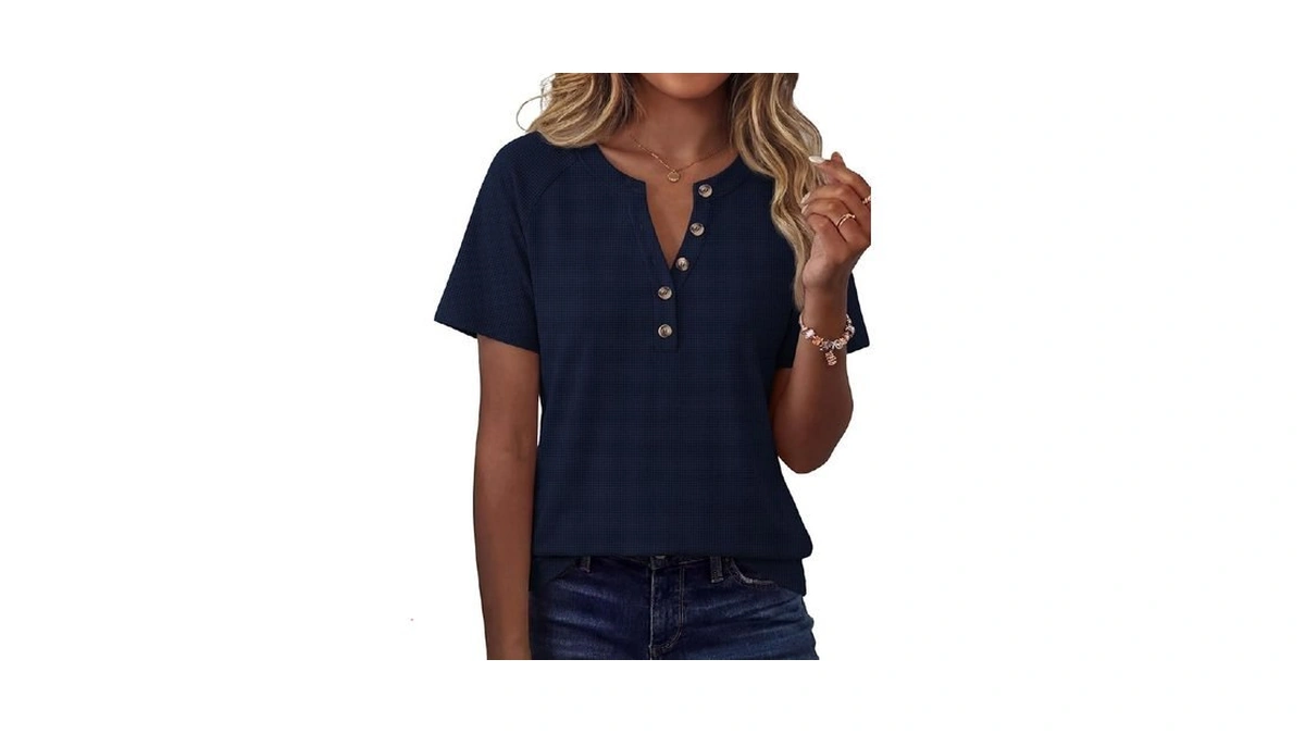 Automet Women S Waffle Knit Henley Tops Short... - Coupon