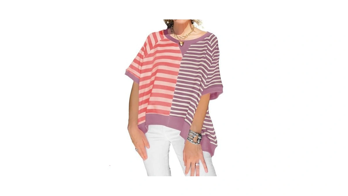 Tankaneo Womens Oversized Color Block Striped... - Coupon