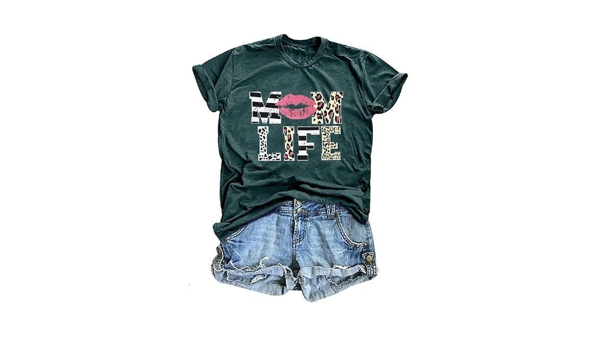 Women Mom Life T-shirts Leopard Lips Stripe Graphic... - Coupon