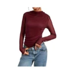 Women S Mesh Long Sleeve Top High Neck Slim Fit... - Coupon