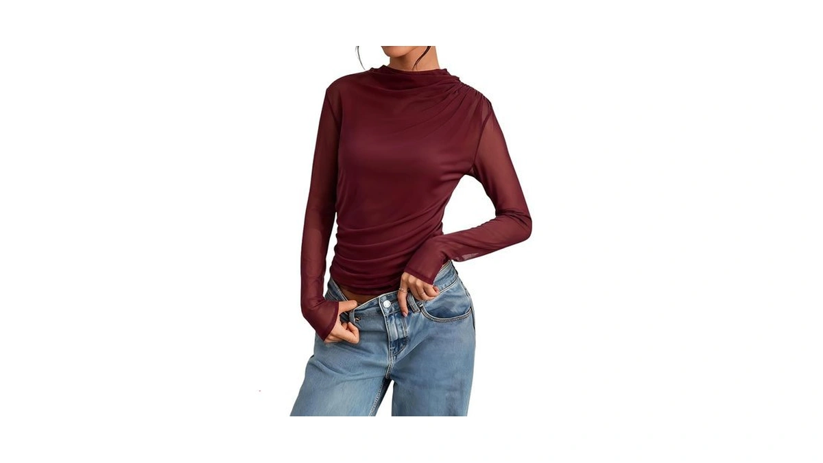Women S Mesh Long Sleeve Top High Neck Slim Fit... - Coupon