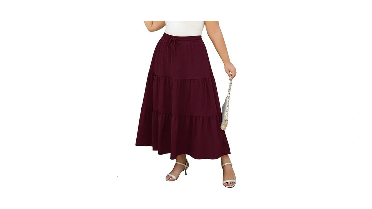 Younrui Plus Size Burgundy Skirts For Women 4x With... - Coupon