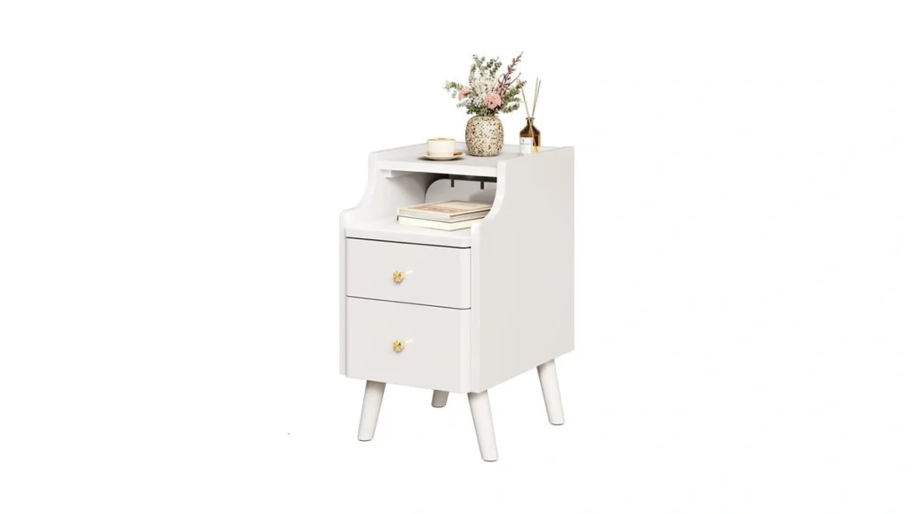 Narrow Nightstand Solid Wood Night Stand With 2... - Coupon