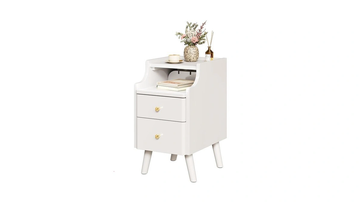 Narrow Nightstand Solid Wood Night Stand With 2... - Coupon