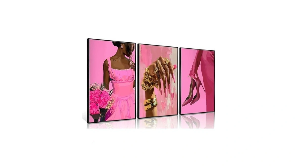 Black Girl Wall Art Set Of 3 Pink Fashion African... - Coupon
