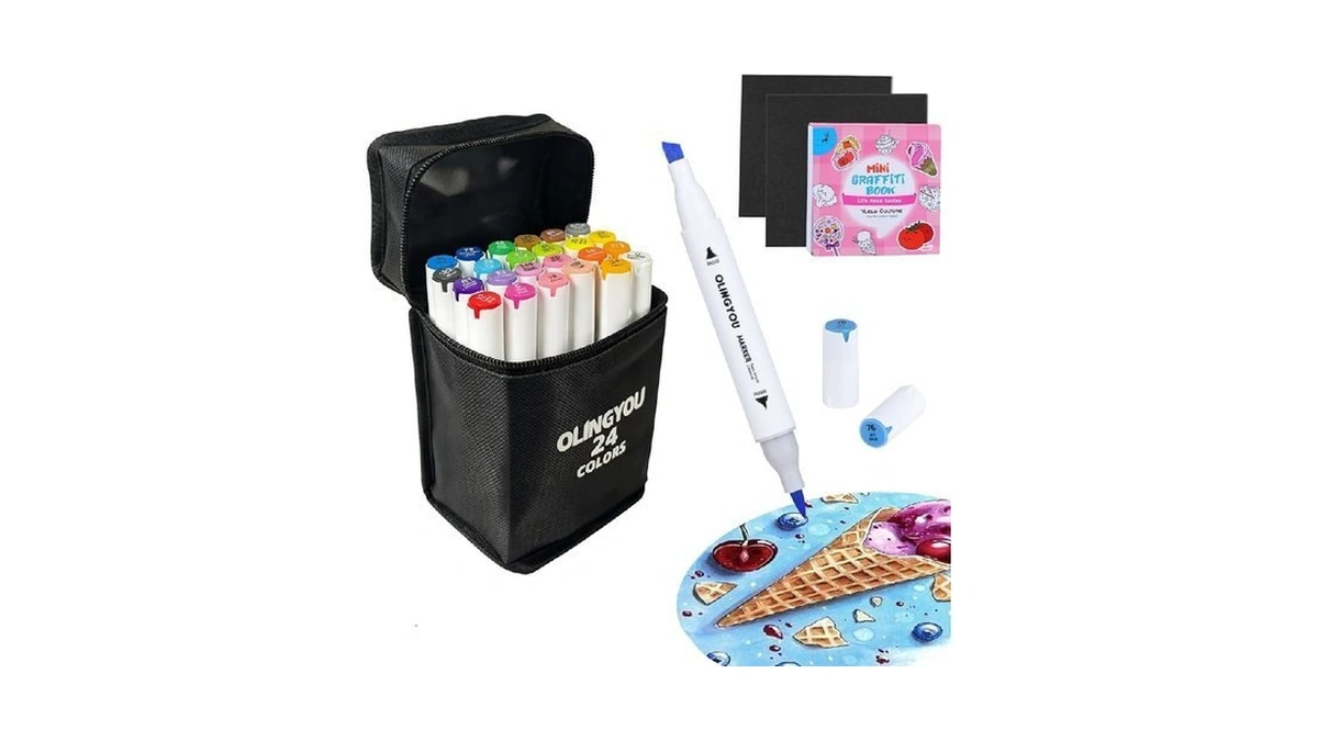 Olingyou Coloring Marker 24 Colors Fine Chisel Dual... - Coupon