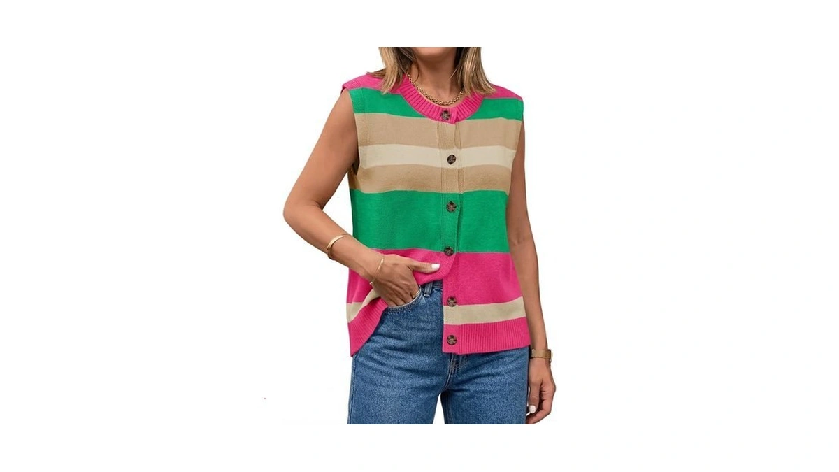 Tankaneo Womens Color Block Striped Sweater Vest... - Coupon