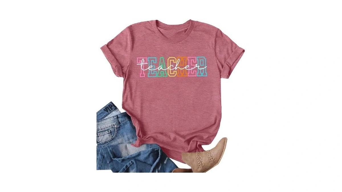 Teacher Shirts For Women Colorful Teacher Letter... - Coupon