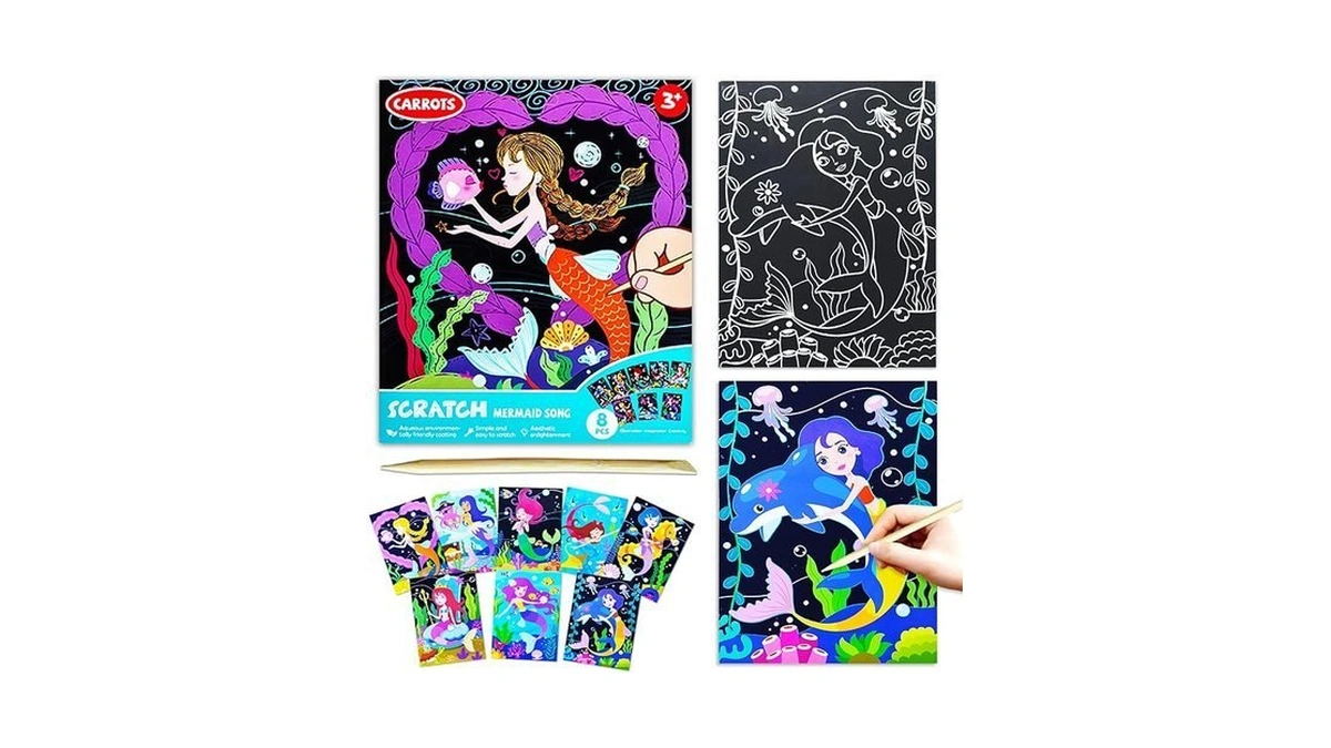 Baoxue Scratch Art For Kids Mermaids Black Rainbow... - Coupon