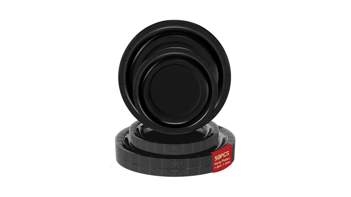 50 Black Paper Plates For Party Set Includes 25-9... - Coupon