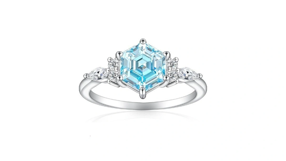 Cijisx Hexagon Birthstone Ring 925 Sterling Silver... - Coupon