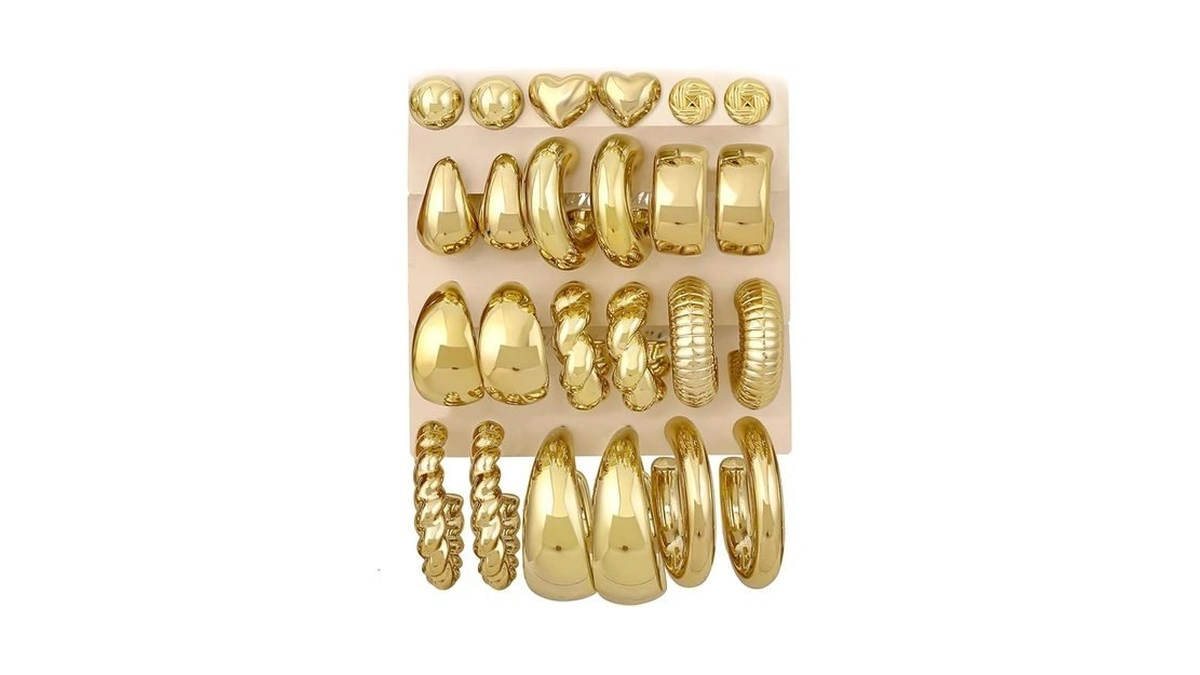 12 Pairs Chunky Gold Hoop Earrings For Women Trendy... - Coupon