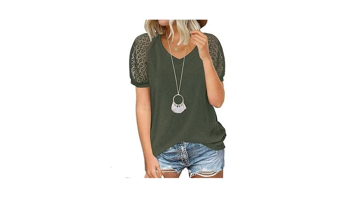 Miholl Women S Lace Short Sleeve V Neck Shirts... - Coupon