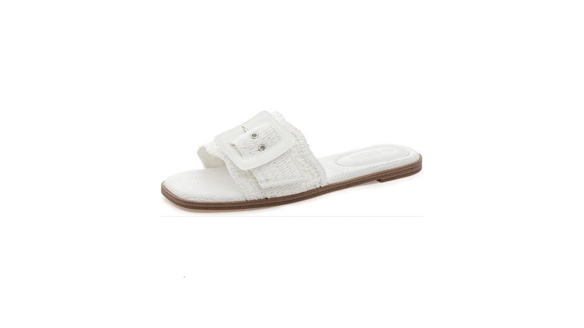 Rihero Flat Sandals For Women Square Toe Raffia... - Coupon