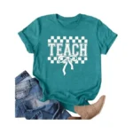 Teacher Shirts For Women Cute Checkered Bow Graphic... - Coupon