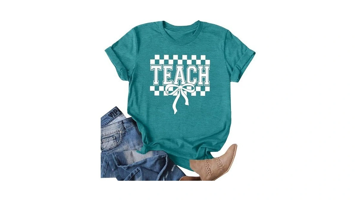 Teacher Shirts For Women Cute Checkered Bow Graphic... - Coupon
