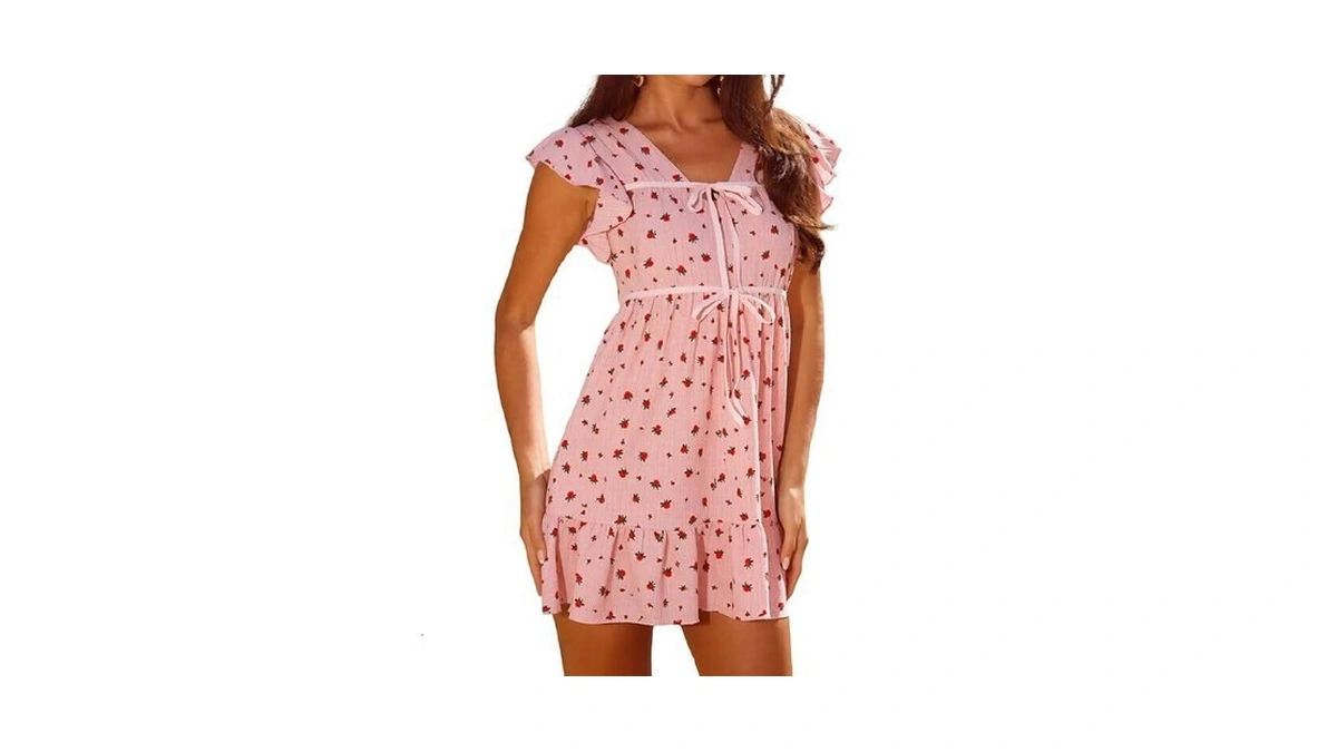 Yundai Women S Floral Ruffle Mini Dress Tie Front... - Coupon
