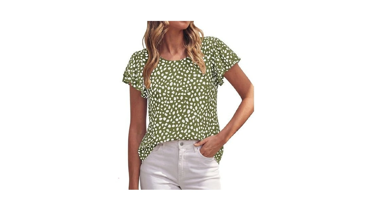 Zenlonr Womens Short Ruffle Sleeve Shirts Crew Neck... - Coupon