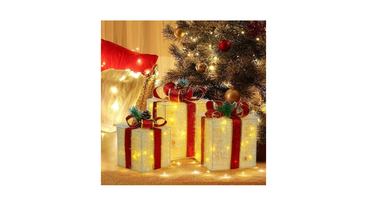 3 Pieces Lighted Gift Boxes Christmas Decorations... - Coupon