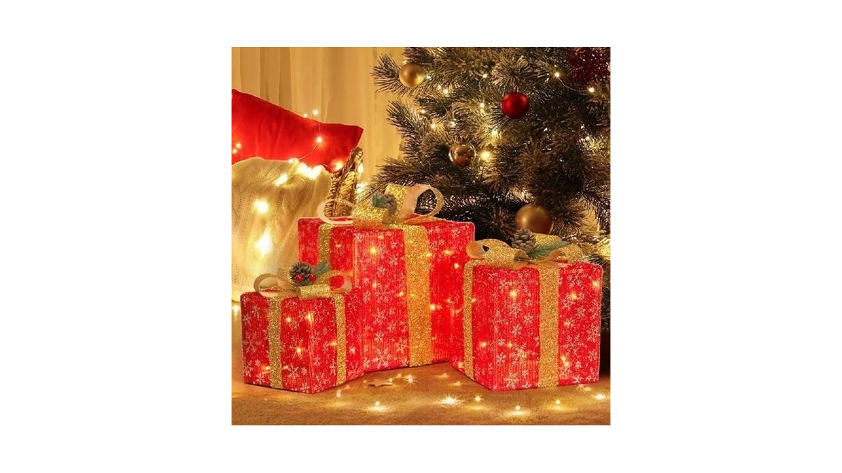 Set Of 3 Christmas Lighted Gift Boxes 60 Led... - Coupon