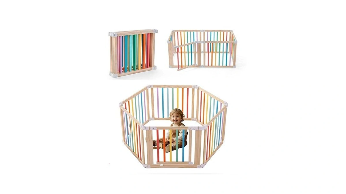 Gewitt Baby Wooden Playpen Foldable Shape Size... - Coupon